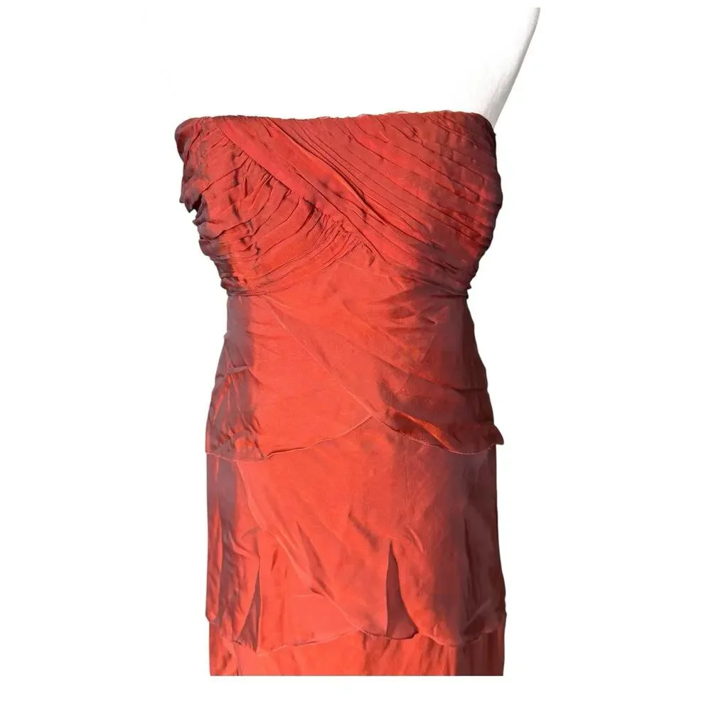 Vtg Shawn Ray Fons Strapless Tiered Ruffle Silk Evening Gown Ruffle Terracotta